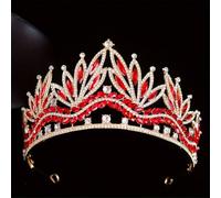 Bridal Tiara Crown For Women Rhinestone Wedding Headdress Banquet Party Hair Accessories Headpiece Red