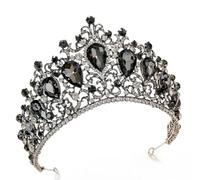 Bridal Tiara For Women Wedding Crown Hair Accessories Rhinestone Headpiece Bride Prom Party Headband Black Gun Plated