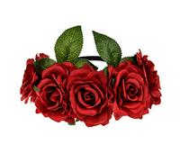 Bridal Vacation Flower Wreath, Faux Flower Hair Tie, Mardi Gras Prom Party Hair Tie(2pcs)/80(Red)