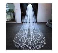 Bridal Veil 3D Flowers Wedding Veil Luxurious Bridal Veils Long Bride 5 Meters Cathedral Drop Pure White (White 400cm)