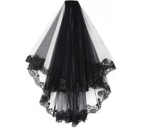 Bridal Veil Halloween Veil Black Tulle with Comb Gothic Lace Wedding Veil Cosplay Party Soft Tulle Carnival Ghost Bride Hair Accessories Elbow Length Widows Veil Witches Costume Accessory