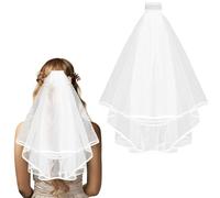 Bridal Veil Short Wedding Veil with Comb, 25" White Veils for Bride, Elegant Veils Headwear for Wedding Bridal Shower Engagement Party Favors BachParty Decorations