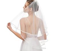 Bridal Veil White Wedding, 2 Tier Wedding Veil for Bride with Comb, Women's Tulle Short Veils for Bridal Shower Costume Dress Up Halloween Girls First Communion Engagement Wedding Bachelorette Party