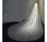 Bridal Veils Sparkly White Champagne Long Cathedral Gliters Wedding Veil With Comb 1 Tier velo de novia 350cm-Champagne-350cm