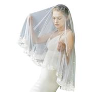 Bridal Veils With Embroidery Flower Trim And Shimmering Crystals Design Sheer Lace Headpiece For Bride Wedding Event Elegant Lace Bride