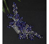 Bridal Vintage Silver Rhinestones Big Hair Comb Bridal Pearls Comb Headpiece Wedding Hair Piece Blue