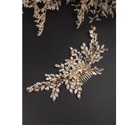 Bridal Vintage Silver Rhinestones Big Hair Comb Bridal Pearls Comb Headpiece Wedding Hair Piece Gold