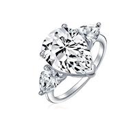 Bridal Wedding 7CT AAA CZ Pear Shaped Brilliant Cut Solitaire Teardrop Statement Engagement Ring For Women Thin Band .925 Sterling Silver Cubic Zirconia Trillion Side Stones
