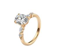 Bridal Wedding Band, Promise Ring to Myself with 4 Claws Oval Shape Moissanite 2Ct 18K Yellow Gold Size N 1/2