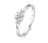 Bridal Wedding Band, Womens Rings Western Thin Ring with 4 Claws Round Moissanite 0.3ct Silver 9K White Gold Size R 1/2