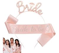 Bridal , Wedding for the Bride - Rhinestone Decorated Bridal Shower , Headband Tiara with Rose Gold Bride to Be Sash, Hen Party Accessories for Daughter and Sister, Siehe Beschreibung