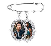 Bridal Wedding Photo Bouquet Memory Charm DIY Keepsake Silver Color Oval Frame Boutonniere Small Photo Brooch