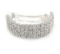 Bridal Wedding Prom Dome Shape Silver Tone Clear Crystal Barrette Hair Clip Grip - 50mm W