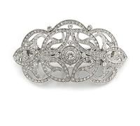 Bridal/Wedding/Prom/Party Art Deco Style Rhodium Plated Austrian Crystal Barrette Hair Clip Grip - 90mm Across
