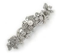 Bridal Wedding Prom Silver Tone Diamante Butterfly Barrette Hair Clip Grip - 70mm Across
