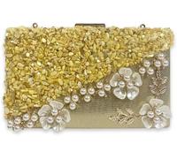 Bridal Wedding Purse Elegant Crossbody Women Evening Rhinestone Clutch Sparkly Crystal Handbag Pearl Beaded Shoulder(Gold)