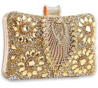 Bridal Wedding Purse Luxury Crystal Handbag Glitter Shoulder Women Rhinestone Evening Multicolor Clutch(Gold)