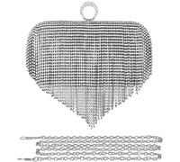 Bridal Wedding Purse Sequin Glitter Crossbody Women Evening Handbag Crystal Tassel Clutch Purses Rhinestones Shoulder(Black)