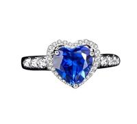 Bridal Wedding Rings, The Wedding Band Heart Shape with 2.55Ct Blue Created Sapphire 9K White Gold Size K 1/2