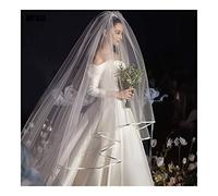 Bridal Wedding Veils White/Ivory Two Layer Wedding Veil 3.5m Ribbon Edge Mantilla Bridal Veil of Bride Wedding Accessories Gorgeous Bridal Tulle (Color : Champagne, Item Length : 350cm)