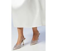 Bridal Wide Fit Tilly Faux Leather Diamante And Pearl Sling Back Pointed Court Shoes Coast White 3