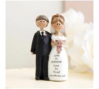 Bride and Groom Wedding Cake Topper - Resin Figurine with “Love is Patient, Love is Kind” Bible Verse, Vintage Cake Decoration, Ideal Wedding Gift for the Couple