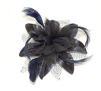 Bride Boutique Wedding Races Prom Feather & Net Flower Design Hair Comb Fascinator (Navy Blue)