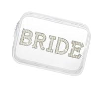 Bride Clear Makeup Bag Waterproofed Cosmetic Pouches Pearls Letters Bag for Wedding and Bridal Shower Wedding Makeup Pouches