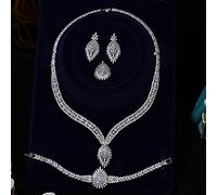 bride cubic zirconia 4pcs jewelry set water drop pendant necklace set women wedding party accessories