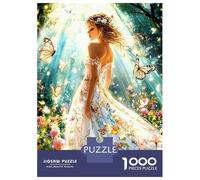 Bride Flower Butterflies 1000pc Classic Jigsaw Puzzle Romantic Floral Grace Jigsaw Puzzle Bundle Extra-Thick Cardboard Collector Mind Relaxation Travel Office Break Holiday 52x38cm/10