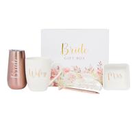 Bride Gift Box - Bride to Be Gift Set for Bridal Shower, Engagement Party, Bachelorette Party, Wedding Shower, or Wedding - Includes Champagne Tumbler, Coffee Mug, & Ring Dish Packaged in Premium Box