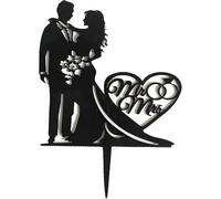 Bride & Groom Cake Topper, Acrylic Wedding Cake Topper 15.5cm×10.5cm, Mr & Mrs Black Couple Decoration (15.5cm Height x 10.5cm Width)