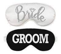 Bride & Groom Gifts Sleep Mask Set - Set of 2 Honeymoon Sleep Mask (1) Bride White Mask & (1) Groom Black Mask - Wedding Gifts for Couples Mask(BRD Wht/Grm Blk)