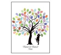 Bride & Groom Silhouette Fingerprint Tree, DIY Leaf Wedding Guest Book Painting Decor(Color011,40x60cm)