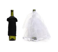 Bride Groom Wine Bottle Decorations - Lace Tuxedo Jacket, White Bridal Veil Wrap, Table Centerpiece Supply | Romantic Dinner Toast Gift Bridal-Shower Rehearsal Ceremony Ornament Theme