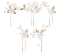 Bride Hair Pins,5 PCS Bridal Hair Accessories U-Shaped Flower and Leaf Hairs Pins with Pearl Accents Bridal Wedding Hairs Accessories Floral Hairclips for Women Bridesmaids and Flower Girls