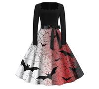 Bride Halloween Costume， Witch Dress Spider Print Wicked Gothic Bloody | Bloody Gothic Elegant Vintage A-line Swing Steampunk Ghost Print Punk Womens Halloween Costume Adult，