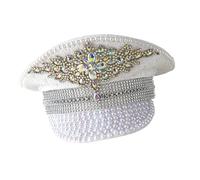 Bride Hat Shimmering Rhinestones Captain Hat Sequins Bridal For Music Festivals Sparkly Crystal Caps Party Accessory Caps