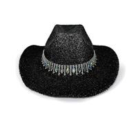 Bride Hat Shimmering Rhinestones Cowgirl Hats Glittering Crystal Panama Hat For Music Festivals Sparkly Party Outfit Band Cowboy Hats