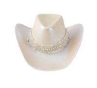 Bride Hat Studded Shimmering Pearls Rodeos Hat Pearls Panama For Music Festivals Shining Headwear For Party Cowboy Hats With