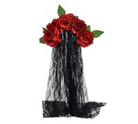 Bride Headband Gothic Flower Garland With Black Veils Hairband for Themed Gatherings and Halloween Parties（Black-D）