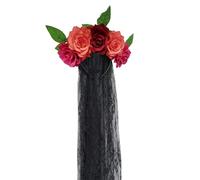 Bride Headband Gothic Flower Garland With Black Veils Hairband for Themed Gatherings and Halloween Parties（Black-F）