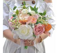 Bride Holding Flowers,Wedding Decoration, Artificial Flower Bouquet, Artificial Flowers,Home Décor,DIY Bridal Holding Wedding Bouquet, Artificial Rose Bridal Bouquet Rustic Silk Flower Bouquet For Wed