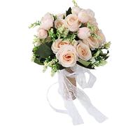 Bride Holding Flowers,Wedding Decoration, Artificial Flower Bouquet, Brides or Bridesmaids Holding Flowers Artificial Flowers Roses Photo Prop for Wedding Church Anniversary Home Decoration (Champagne