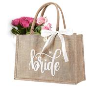 Bride Jute Tote Bag, Wedding Bride Bag with Lettering Bride and White Ribbon, Bridal Handbag, Ribbon, Gift Made of Jute Bride Gift for Bridal Shower, Stag Party, JGA Accessories