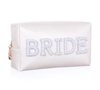 Bride Make Up Bag for Women, Ymapinc Bridesmaid Engagement Gift for Her Bride Travel Bag Travel Toiletry Pouch for Purse Women Bachelor Party Engaged Make Up Gift White Pearl Rhinestone