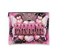 Bride Makeup Bag, Peach Glamorous Cosmetic Pouch for Women, Portable Small Zipper Organizer, Wedding Gift, Bridal Shower Accessory, Peach, 7x9 Inch, Bride