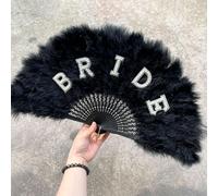 Bride MRS Feathered Hand Fan,Faux Pearl Design Light Folding Fan for Wedding Engagement Bridal Shower Gift,Vintage Feather Fan for Costume Party and Dancing Performance (Black-Bride)