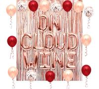 Bride On Cloud Wine Balloon Banner for Wine Bachelorette Party Decoration, Rose Gold Letter Balloons with Balloon Arch Tassel Curtain for On Cloud 9 Bridal Shower Decorations
