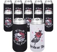 Bride or Die Bachelorette Can Sleeves - 12 Pcs Till Death Do Us Party Slim Bulk Beer Can Cooler for Gothic Halloween Bridal Shower Party Decorations Favors Supplies Wedding Bridesmaid Proposal Gift